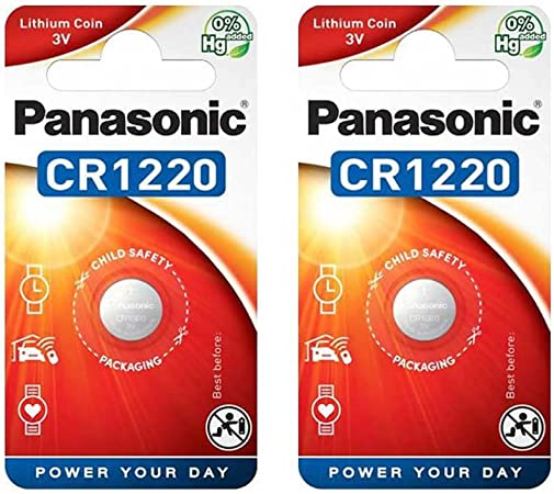 Two (2) X Panasonic CR1220 Lithium Coin Cell Battery 3v Blister Packed