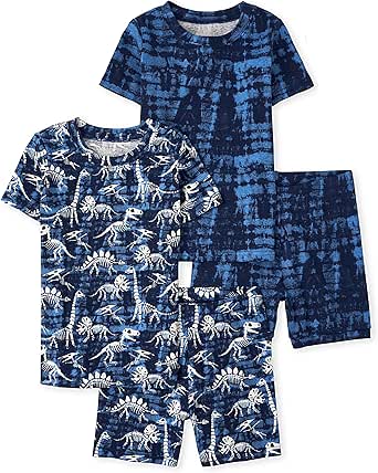 The Children's Place Baby-boy and Toddler Short Sleeve Top and Shorts Pajama Set Glow-dino/Blue 2 Pack Baby & Toddler - PJ Set 0-3 Months