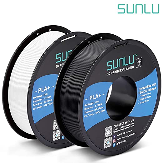 SUNLU PLA Plus 3D Filament 1.75mm for 3D Printer & 3D Pens, 2KG (4.4LBS) PLA  Filament Tolerance Accuracy  /- 0.02 mm, Black White