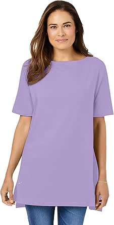 Woman Within Women's Plus Size Perfect Short-Sleeve Boatneck Tunic