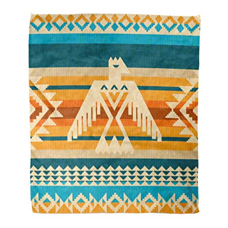 Emvency Throw Blanket Warm Cozy Print Flannel Thunderbird Navajo Abstract Eagle and Traditional Geometric Motifs American Comfortable Soft for Bed Sofa and Couch 60x80 Inches
