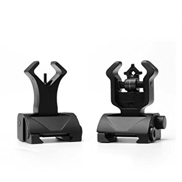 SOUFORCE Premium Tactical Dual Diamond Aperture Flip up Front & Rear Backup Iron Sight Set Dual BUIS Black