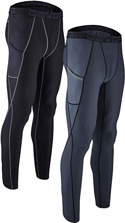 DEVOPS Men's 2 Pack Compression Cool Dry Tights Baselayer Running Active Leggings Pants