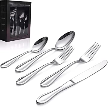 Rialay International Silverware Set Flatware Sets 20-Pieces Extra Thick 18/10 Stainless Steel Tableware Cutlery Eating Utensil Set Service for 4. Forged Heavy Duty Mirror Polished Dishwasher Safe.