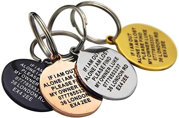 Personalised Engraved Dog Tag ID Name Tags for Cat Puppy Pet Collar Tag Hand Finished in UK