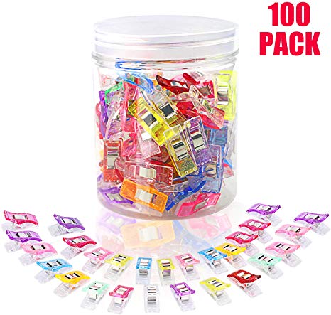 WisFox 100PCS MumCraft Sewing Clips, Multipurpose Sewing Clips, Magic Clips, Quilting Craft Clips with PS Box Package Assorted 9 Bright Colors