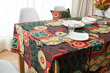 Kingmerlina Cotton Linen Rectangle Bohemian Style Tablecloth Polyester Multi Size