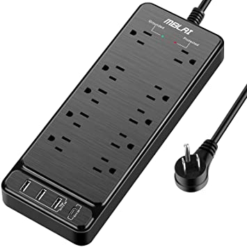 Power Strip Surge Protector with USB, Fast Charging Desktop USB C Power Strip Flat Plug with 10 AC Outlets 4 USB Ports, 1875W/15A, 8ft Extension Cords Outlet Strip for Home Office