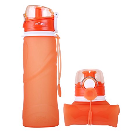 AcTopp Drinking Bottle Collapsible Water Bottle Foldable Travel Sports Silicone 750ML/25oz BPA Free Water Carrier Leakproof Camping Hiking Cycling Yoga Running Gym Outdoor Indoor[FDA Certified]