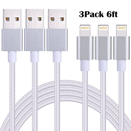 Xcords iPhone Charger 3Pack 6FT Nylon Braided Lightning Cable Charger Compatible with iPhone 7/7 Plus 6/6S Plus 5S/5C/5, iPad Pro/Air 2,iPod Nano 7th gen