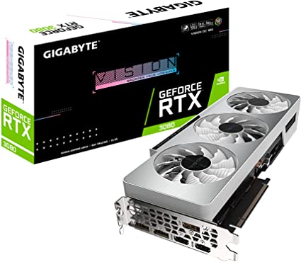 GIGABYTE GeForce RTX 3080 Vision OC 10G (REV2.0) Graphics Card, 3X WINDFORCE Fans, LHR, 10GB 320-bit GDDR6X, GV-N3080VISION OC-10GD REV2.0 Video Card