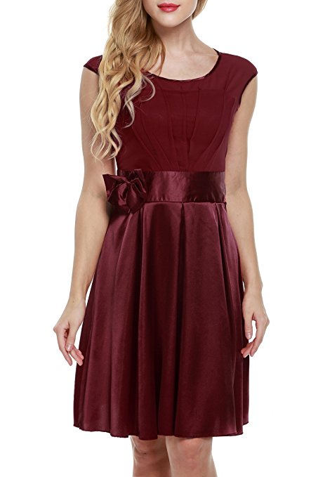 ACEVOG Women Round Neck Bridesmaid Prom Ruffle Chiffon Satin Party Cocktail Dress