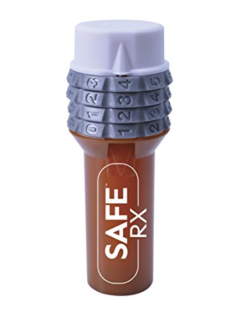 Safe Rx Locking Pill Bottle - Fixed Combination Lock - Child Resistant, Tamper Evident, Senior Friendly (Small, Amber)