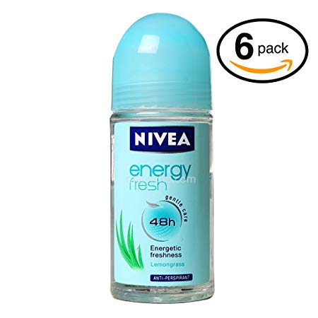 (Pack of 6 Bottles) Nivea ENERGY FRESH Women’s Roll-On Antiperspirant & Deodorant. 48-Hour Protection Against Underarm Wetness. (Pack of 6 Bottles, 1.7oz/50ml Each Bottle)