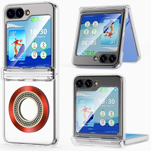 Designed for Galaxy Z Flip 5 Case with Hinge Protection [Compatible with MagSafe],Samsung Flip 5 Slim Clear Protective Case Support Wireless Charging Cover for Z Flip 5 5 G(Clear  Red)