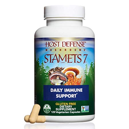 Host Defense Mushrooms | Stamets 7 Multi Capsules | Immune and Digestion Support | Lion's Mane, Reishi, and Cordyceps | Certified Organic (120 Caps)