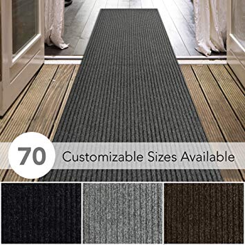 iCustomRug Spartan Weather Warrior Duty Indoor/Outdoor Utility Ribbed in 3ft,4ft,6ft Widths 70 Custom Sizes with Natural Non-Slip Rubber Backing 3' x 10' in Charcoal