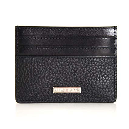 Nimesto Pebbled Leather Men's Women's Luxury Front Pocket Card Holder Wallet