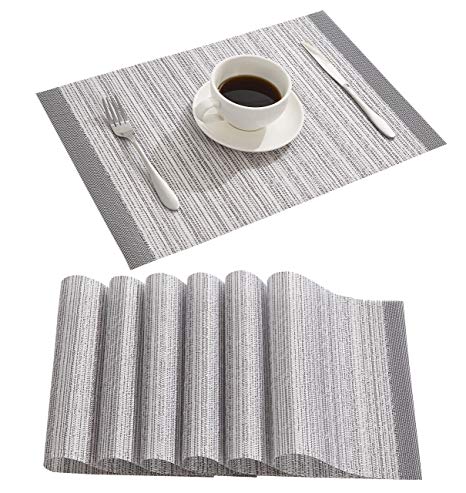 Nacial Place Mats Metallic Placemats Non-Slip Glitter Table Mats Set of 6 for Dining Table Kitchen Reataurant Table in Silver