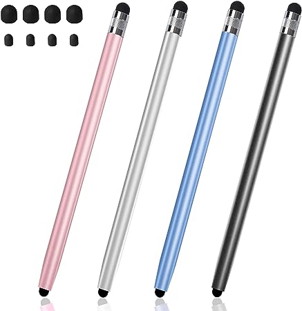 Stylus Pens for Touch Screens,4 Pack Touchscreen Pen 2 in 1 Rubber Stylus Touch Pen for Tablets, iPad Mini, iPad Pro, iPad Air, Smartphones, Samsung Galaxy