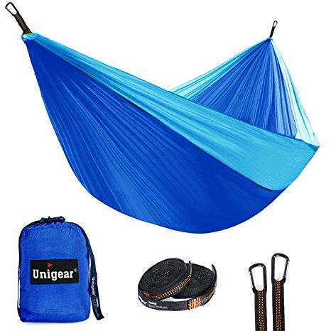 Unigear Double Camping Hammock, Portable Parachute Nylon Hammock with Tree Straps for Backpacking, Camping, Hiking, Travel, Beach and Yard