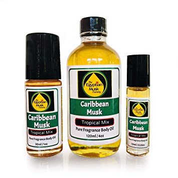 Caribbean Musk (Pure and Thick) Fragrance Body Oil, Choose from 0.33oz Roll On to 4oz Glass Bottle, by WagsMarket - The Egyptian Musk Factory™ (0.33oz Roll On)