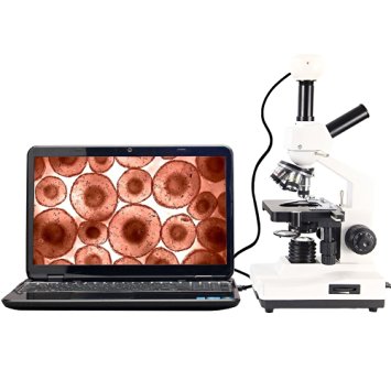 YBB XSP-100Z Binocular Biological Compound Electron Microscope, 40X-2500X Magnification, Double-Layer Mechanical Stage, LED Illumination and Coaxial Coarse, Includes 2.0MP Camera and Software