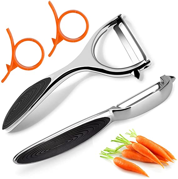 Vegetable Peelers for Kitchen, 2 in 1 Y-Peeler and I-Peeler for Apple, Potato, Carrot, Tomato, Lemon, Veggie and Fruit, with Premium Stainless Steel Swivel Blade and Non-Slip Handle