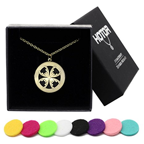HOTOR Aromatherapy Diffuser Necklace Antique Bronze Essential Oils Locket Pendant With 8 Refilled and Washable Pads in Gift Box