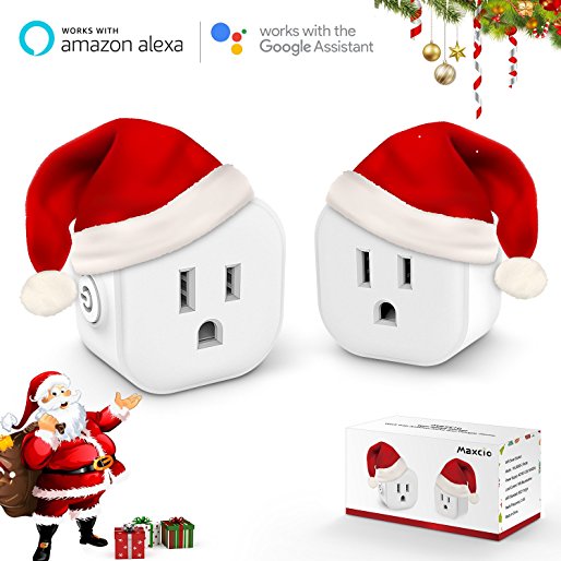 Maxcio WiFi Smart Plug Mini Outlet with (2 Pack), Works with Amazon Alexa Echo and Google Home, No Hub Required, 1 Minute to Set Up, Christmas Gift