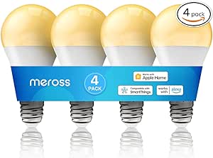 meross Smart Light Bulb, Dimmable Wi-Fi LED Bulb Compatible with Apple HomeKit, Siri, Alexa, SmartThings, A19 E26 Warm White 2700K, 810 Lumens 9W 60W Equivalent, No Hub Required, 4 Pack