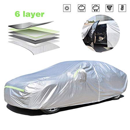 AOYMEI Full Car Cover Waterproof All Weather, Automobile Cover Sunproof Rainproof Windproof Scratch Resistant Reflective Strips Cotton Inside (Sedan, fit Length (175’’-181’’))