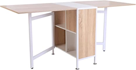 HOMCOM Mesa de Comedor Plegable de Almacenaje con 4 Estantes para Comedor Salón Mesa Auxiliar Escritorio Madera Ahorra Espacio 3 Formas