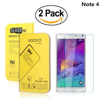 2-PACK Galaxy Note 4 Screen Protector, Yooyo® 0.33mm Tempered Glass Crystal Clear | Slim | Anti Finger Print | Scratch Proof and Light weight Screen Protector for Samsung Galaxy Note 4