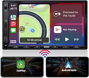 ATOTO F7WE Double DIN Car Stereo, 7inch in-Dash Navigation, Wireless CarPlay & Wireless Android Auto, Touchscreen Car Radio with Bluetooth, Mirror Link, HD LRV, FM/AM,Voice Control, F7G2A7WE