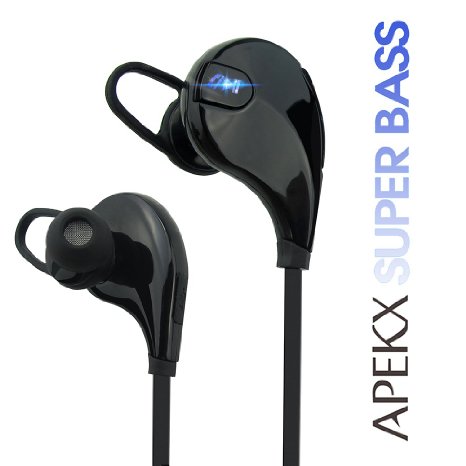 Apekx Wireless 41 Bluetooth Stereo Sweatproof In-Ear Lightweight Headphones Earbuds Earphones Headset for Sports  Running  Jogging  Gym with Mic 007 Black