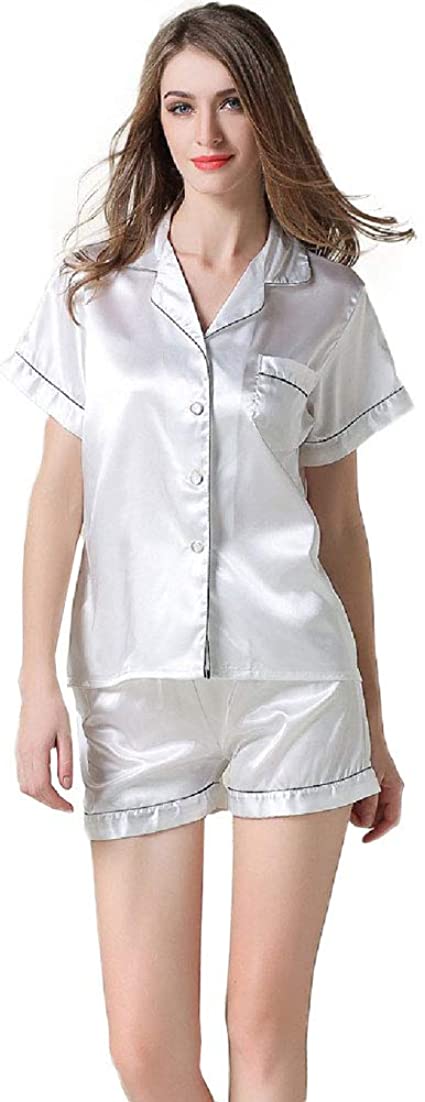 NANJUN Women's Silky Satin Pajamas Sleepwear Short and Long Button-Down Pj Set