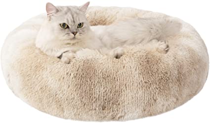 Love's cabin Cat Beds for Indoor Cats - Cat Bed with Machine Washable, Waterproof Bottom - Fluffy Dog and Cat Calming Cushion Bed for Joint-Relief and Sleep Improvement