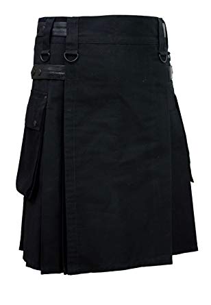 Men Black Leather Straps Fashion Sport Utility Kilt Deluxe Kilt Adjustable Sizes