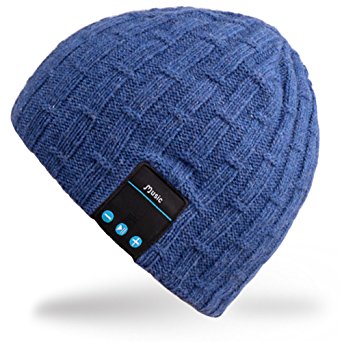 Mydeal Washable Winter Unisex Hat Bluetooth Beanie Short Skully Cap with Bluetooth Stereo Headphones Mic Hands Free Rechargeable Battery for Mobile Phones,iPhone, iPad, Android,Laptops,Tablets - Blue
