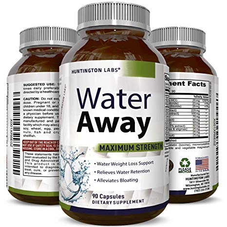 Water Away Supplement for Men and Women Natural Diuretic Pills Relieve Water Retention Fast Reduce Bloating Swelling for Weight Loss Pure Dandelion Green Tea 90 Capsules by Huntington Labs
