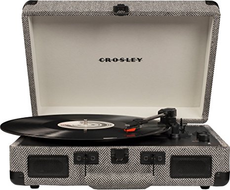 Crosley CR8005D-HB Cruiser Deluxe Portable 3-Speed Turntable with Bluetooth, Herringbone