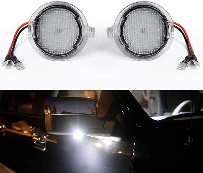 Gempro 2Pcs LED Under Side Mirror Puddle Light Lamp Assembly Compatible for Ford Edge Flex Raptor Explorer Fusion Mondeo Taurus F150 Mustang Ranch Heritage Expedition
