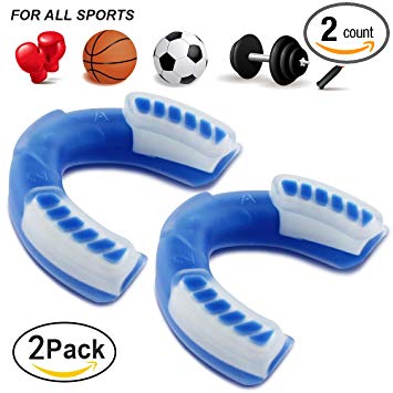 Coolnice Sports Mouth Guard for Adult (Age 11 ), Pro-Quality Stylish Protect Your Teeth and Gums. Easy Custom-Fit with Extra Grip, for Boxing, MMA,Football, Hockey, Multi-Sport - 2 Pack