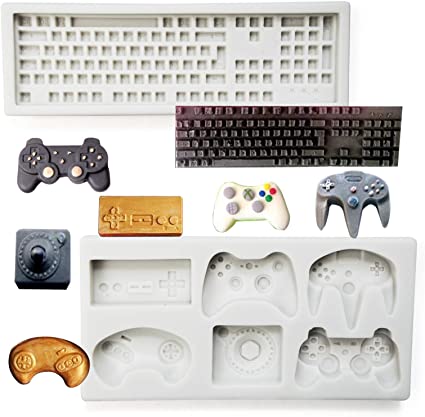 YAWOOYA Game Controller and Mini Keyboard Silicone Fondant Mold for Cake Candy Chocolate Decorating Cupcake Topper Polymer Clay Epoxy Resin Molds