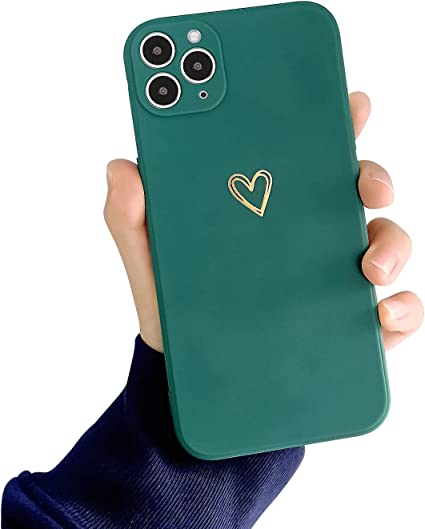 Ownest Compatible with iPhone 11 Pro Case for Soft Liquid Silicone Heart Pattern Slim Protective Shockproof Case for Women Girls for iPhone 11 Pro-Pine Green