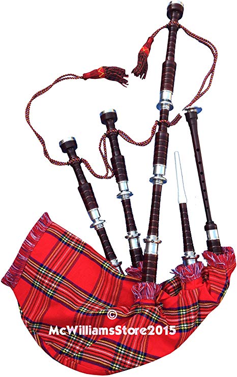 McWilliams PROFESSIONAL SCOTTISH HIGHLAND BAGPIPE NATURAL FNS MOUNTS RS TARTAN AND BAG