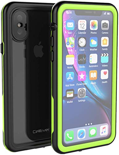 CellEver iPhone Xs/iPhone X Waterproof Case, Underwater Clear Full-Body Cover IP68 Certified Waterproof Snowproof Shockproof Dustproof with Built-in Screen Protector for iPhone X/Xs KZ Lime Green