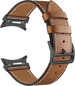 TRUMiRR One Click Band for Galaxy Watch 7 6 40mm 44mm, No Gap Leather Watchband Stainless Steel Buckle Strap for Galaxy Watch 6 Classic/Watch 5 4