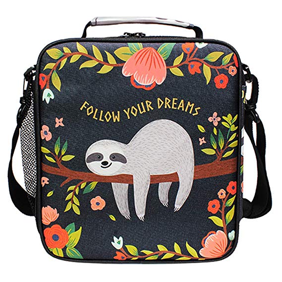 Sloth Lunch Bag Insulated Lunch Box Large Freezable Lunch Boxes Cooler Meal Prep Lunch Tote Follow Your Dreams with Shoulder Strap for Women Boys Girls